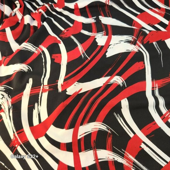 Abstract Red/Black/White Brushstroke Pattern Stretchy Polyester Fabric 3 Yards L - Picture 5 of 6